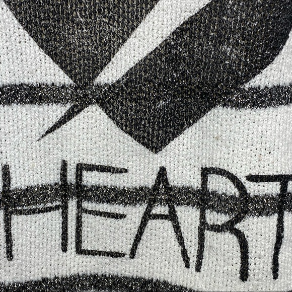 Stranded Juniors “Steal My Heart” Striped Knit Sweater L White Black Gray 3/4 - Picture 4 of 11